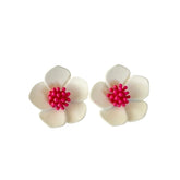 Poppy White and Hot Pink Flower Stud Earrings